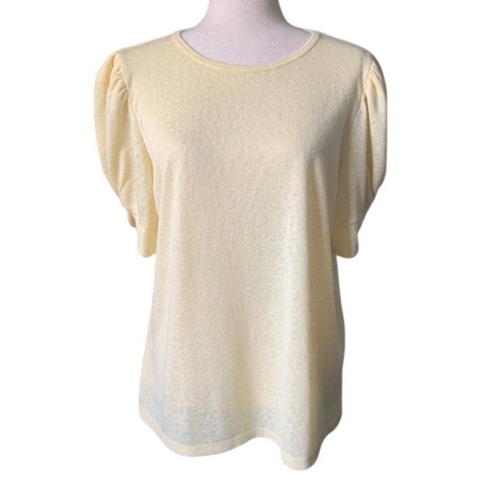 Bobeau Butter Yellow Puff Sleeve Top L Soft Girl Minimalist Coastal Tee
